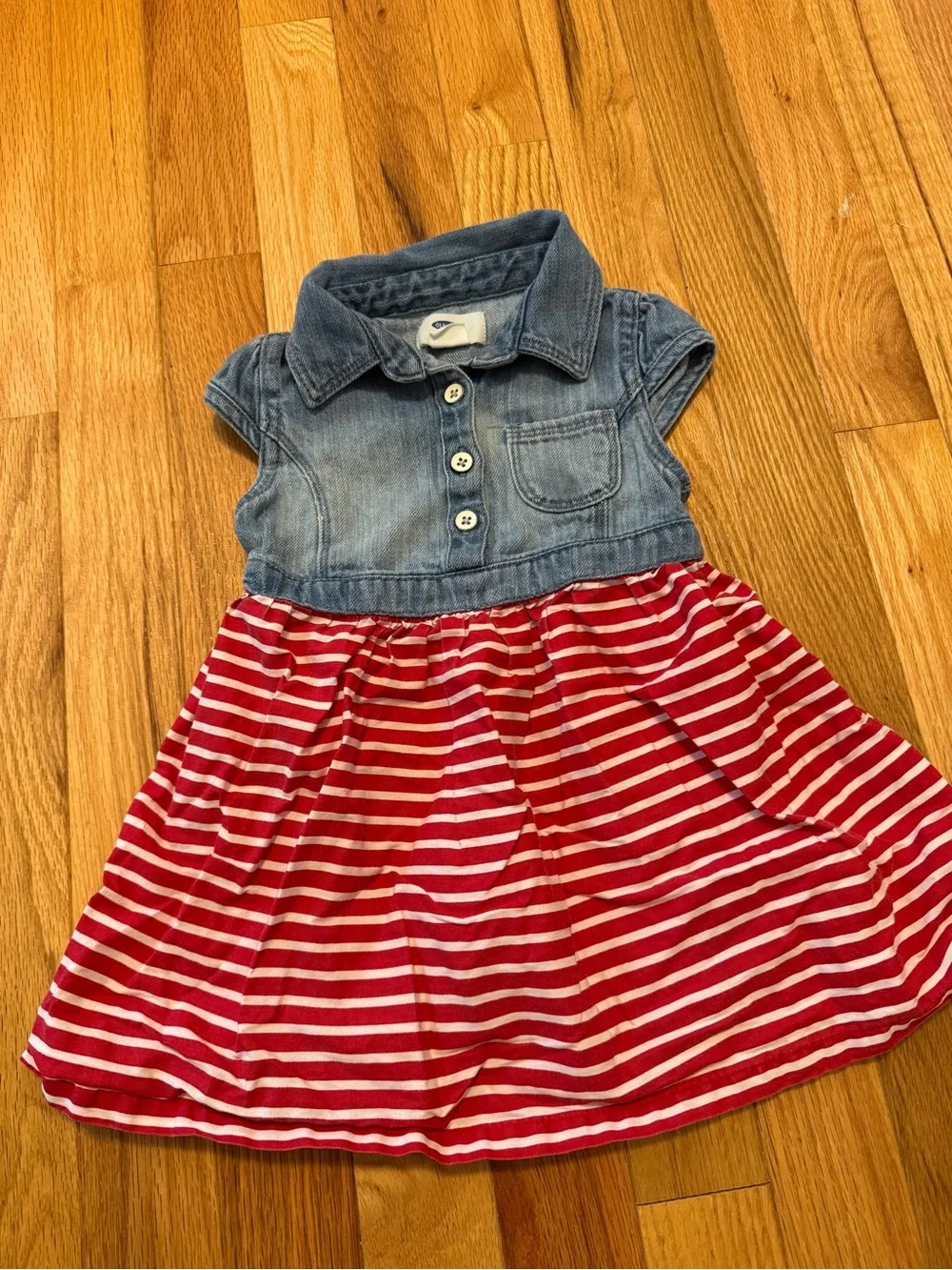 Denim Top Red & White Stripe Skirt Kids Dress
